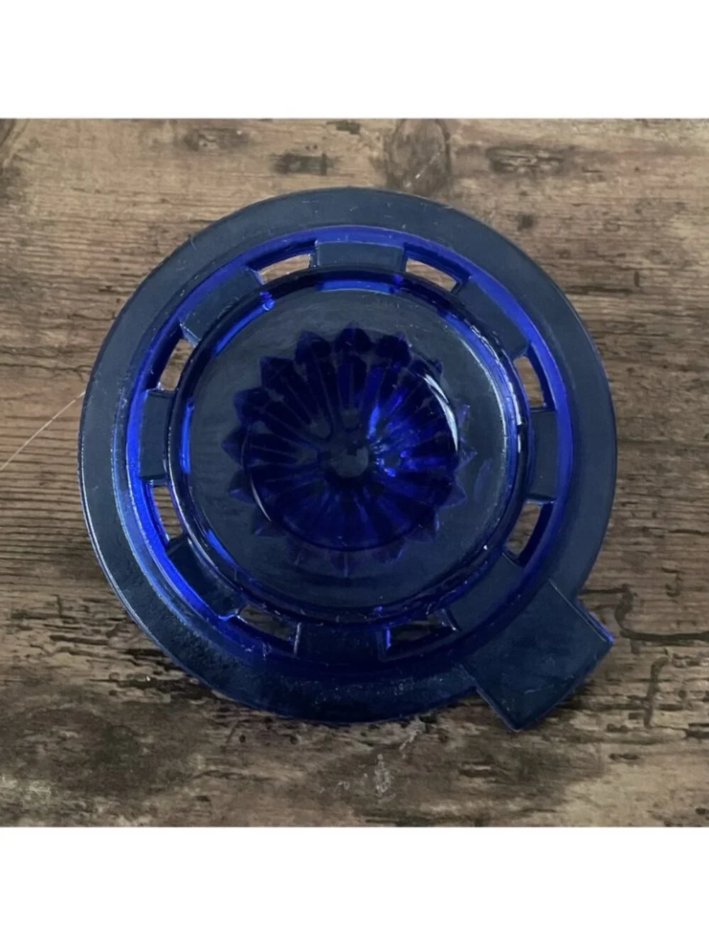 Vintage Cobalt Blue Glass Citrus Reamer Fruit Juice Juicer Handheld Tab Handle